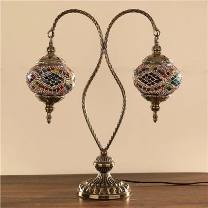 Стъклена настолна лампа с мозайка с двойна тукска мозайка